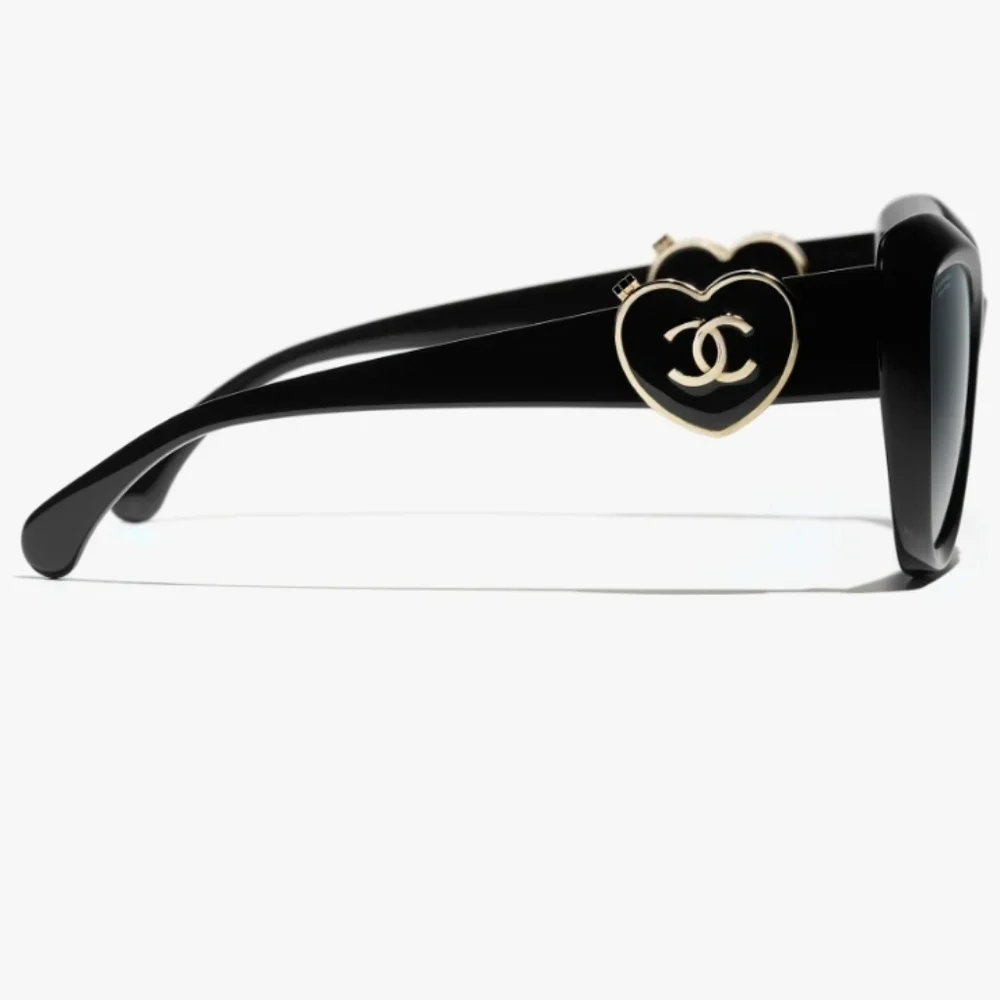 CHANEL Black and Gold Heart Sunglasses | ON HAND AND READY TO SHIP.